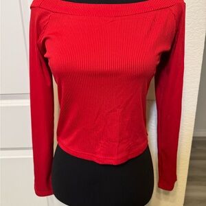 NWOT Red Off-Shoulder Ribbed Crop Top
